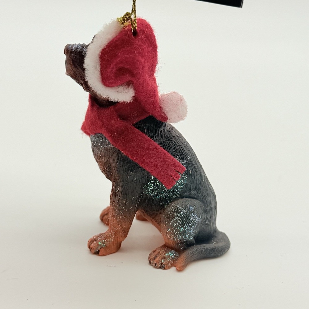 Rottweiler Rottie Dog Christmas Tree Ornament Santa Hat Scarf Resin Holiday NWT - Picture 2 of 6